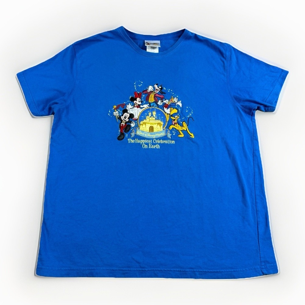 Vintage Y2K Walt‎ Disney World Large Mickey Donald Pluto Goofy Embroidered Shirt